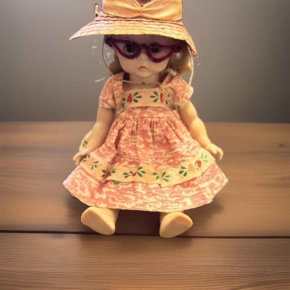 Vintage 1950s Madame Alexander Alexander-Kins Wendy Doll 8" Red Cat Eye Glasses